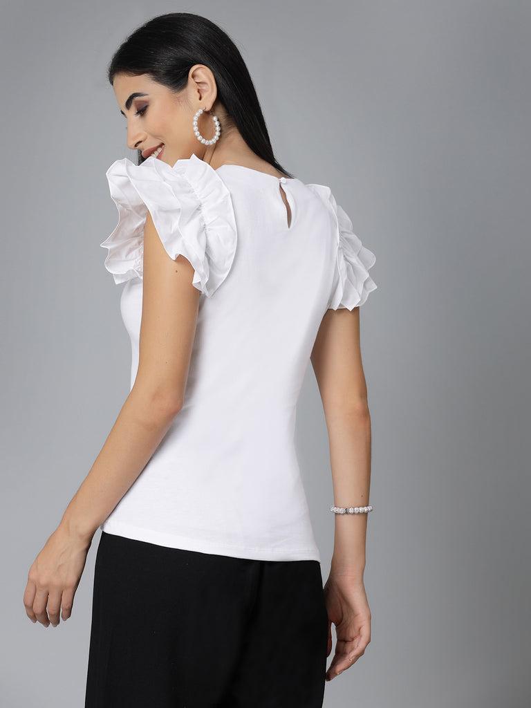 Style Quotients Women White Knit Solid Smart Casual Top-Tops-StyleQuotient