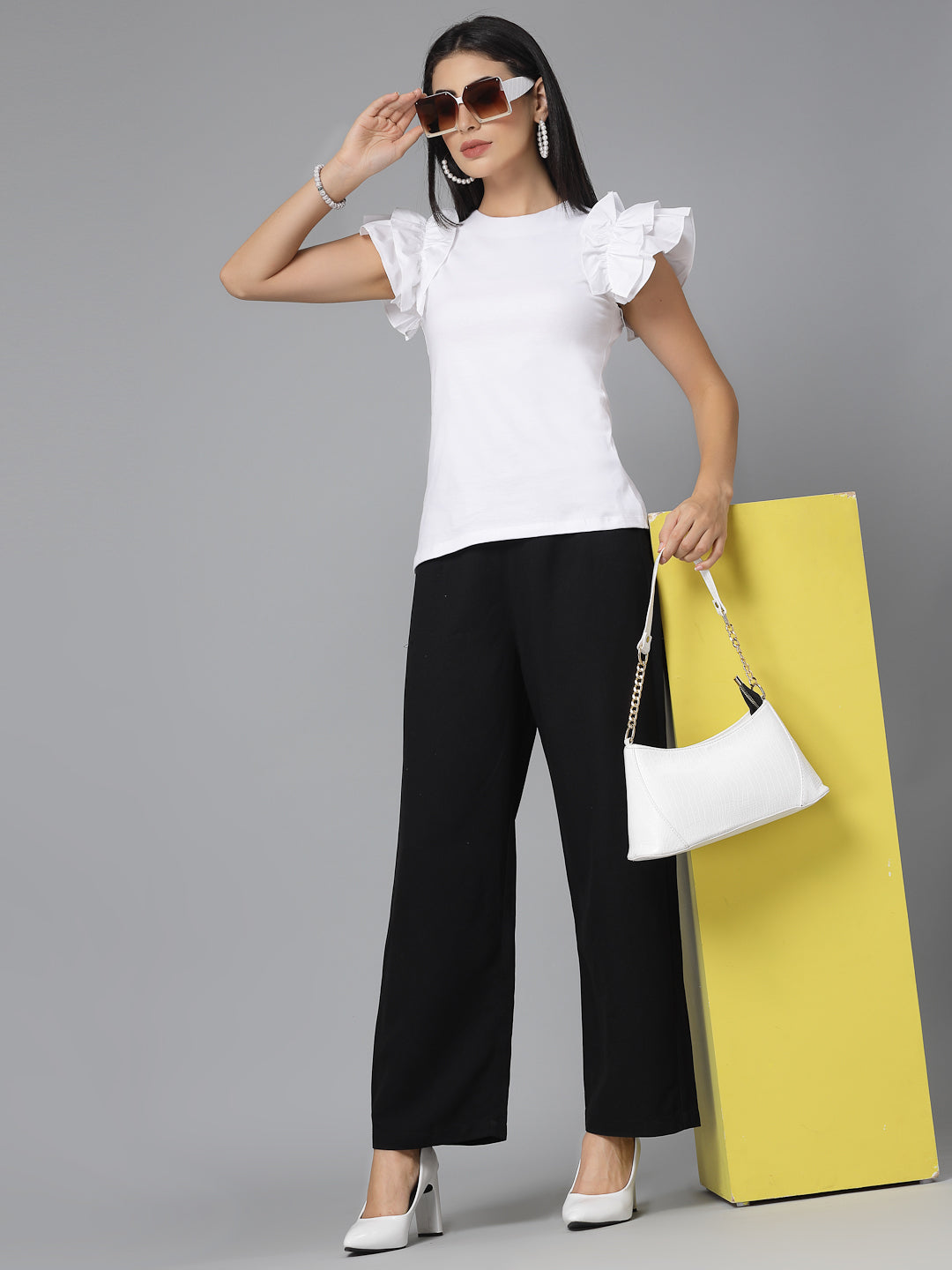 Style Quotients Women White Knit Solid Smart Casual Top-Tops-StyleQuotient