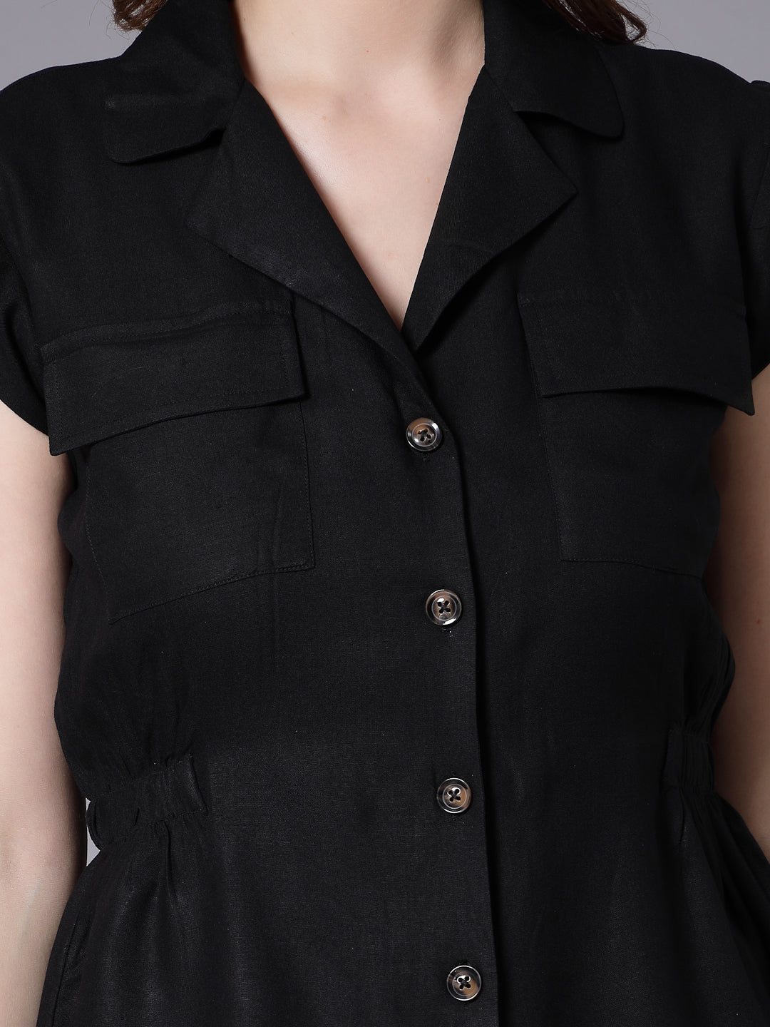 Style Quotient Women Solid Black Viscose Rayon Formal Shirt-Shirts-StyleQuotient