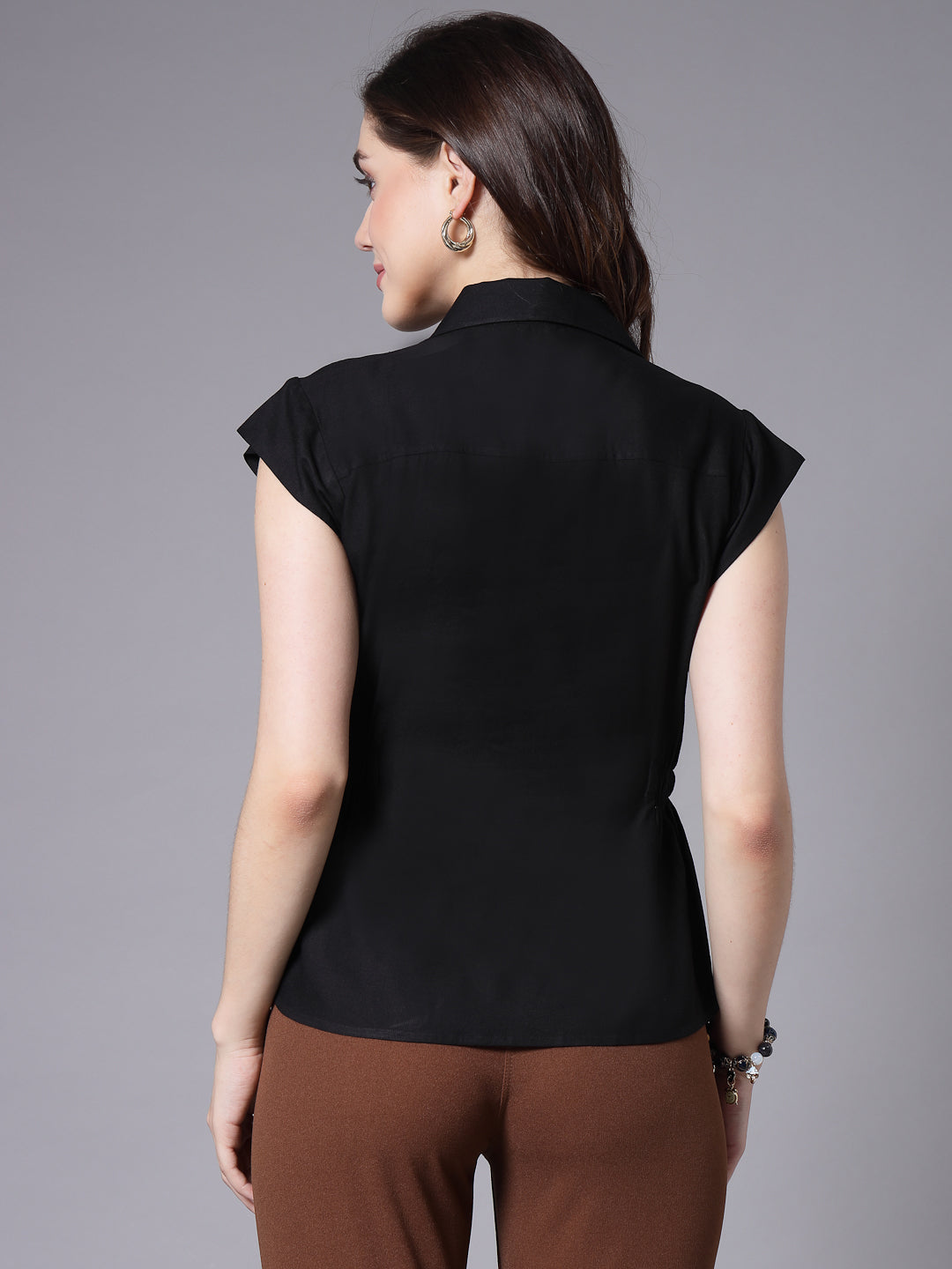 Style Quotient Women Solid Black Viscose Rayon Formal Shirt-Shirts-StyleQuotient