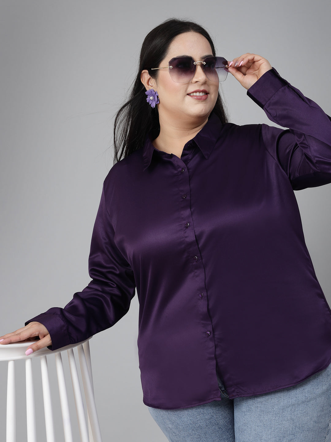 Style Quotient Plus Women solid wine satin formal shirt-Shirts-StyleQuotient