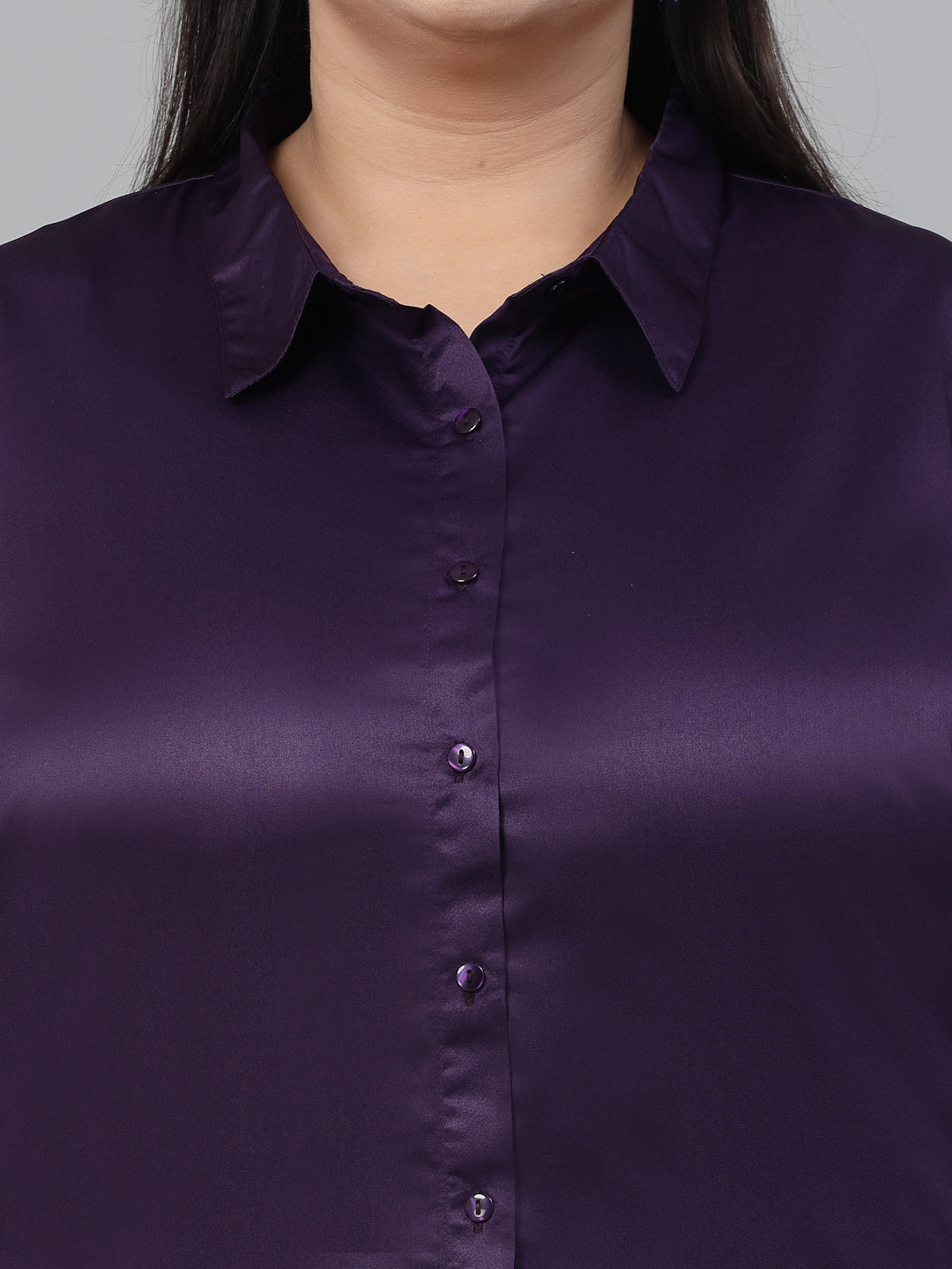 Style Quotient Plus Women solid wine satin formal shirt-Shirts-StyleQuotient