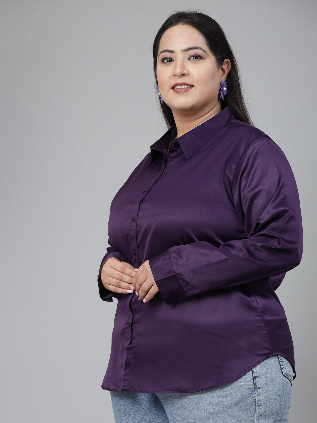 Style Quotient Plus Women solid wine satin formal shirt-Shirts-StyleQuotient