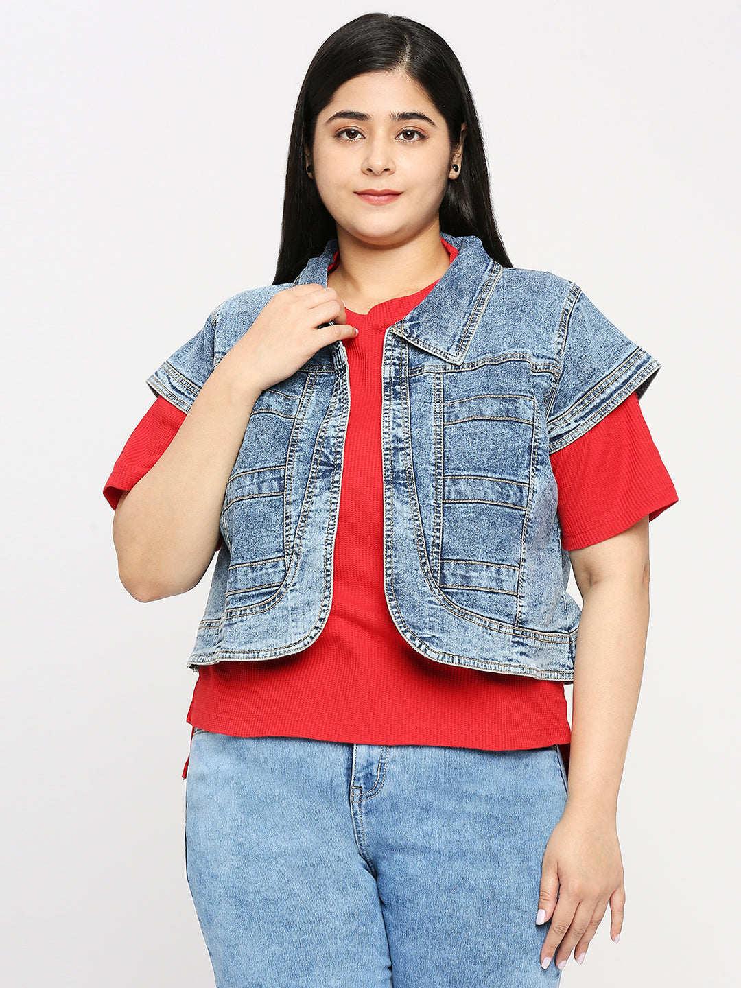 Style Quotient Plus Women Blue Denim Smart Casual Shrug-Shrug-StyleQuotient