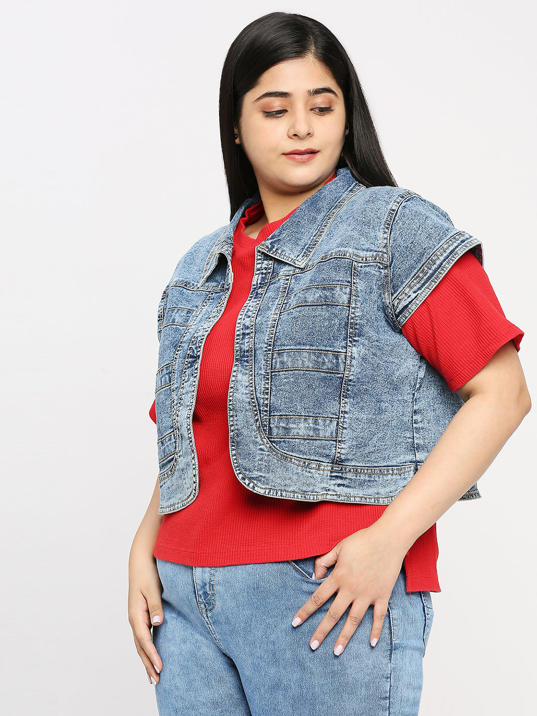 Style Quotient Plus Women Blue Denim Smart Casual Shrug-Shrug-StyleQuotient