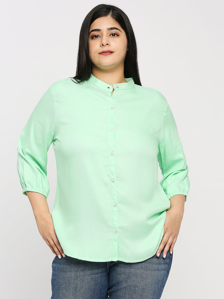 Style Quotient Plus Women Solid Green Viscose Rayon Formal Shirt-Shirts-StyleQuotient