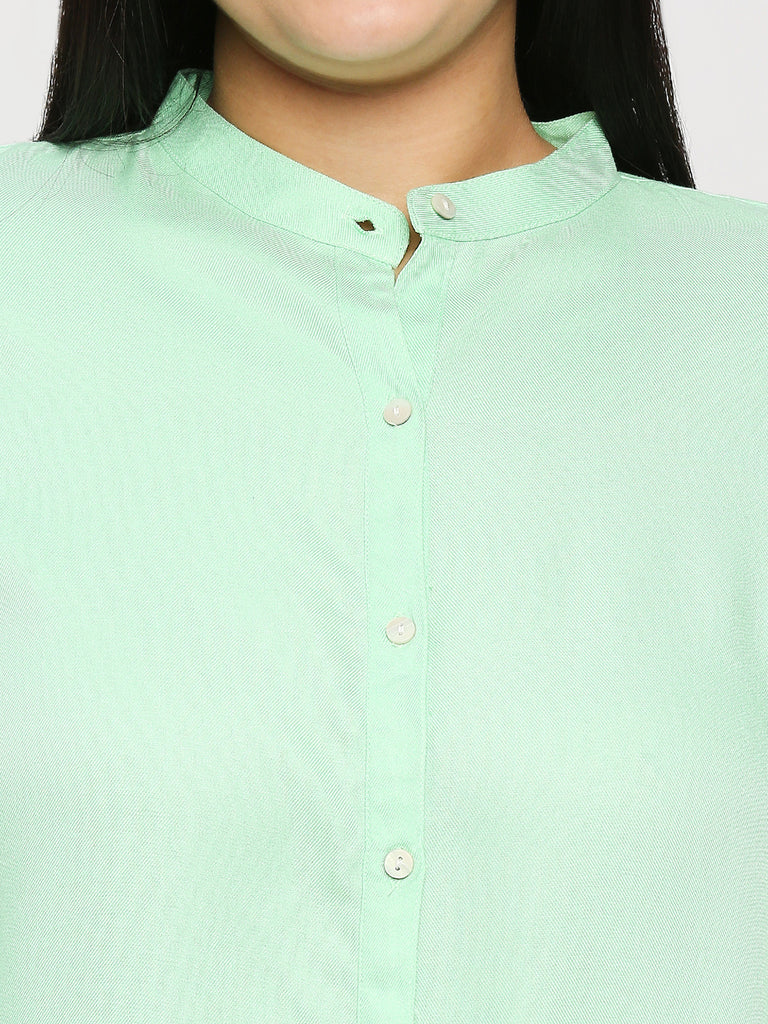 Style Quotient Plus Women Solid Green Viscose Rayon Formal Shirt-Shirts-StyleQuotient