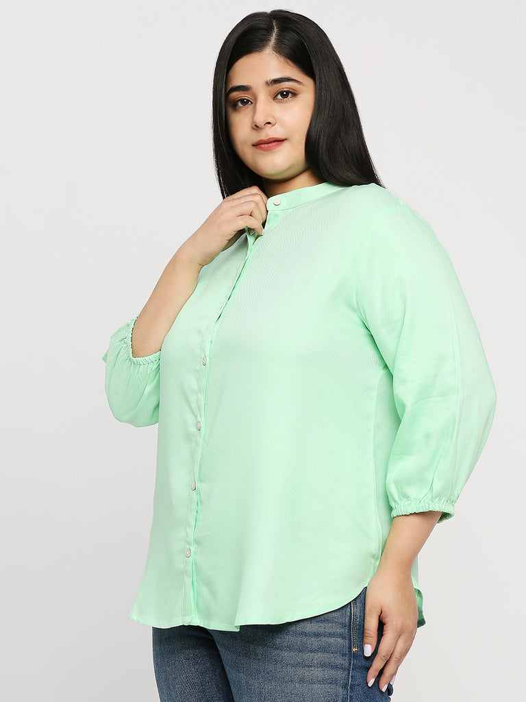 Style Quotient Plus Women Solid Green Viscose Rayon Formal Shirt-Shirts-StyleQuotient