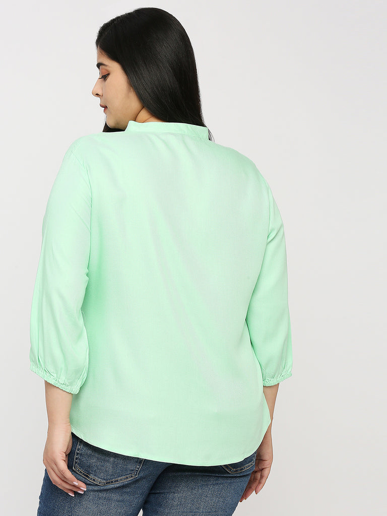 Style Quotient Plus Women Solid Green Viscose Rayon Formal Shirt-Shirts-StyleQuotient