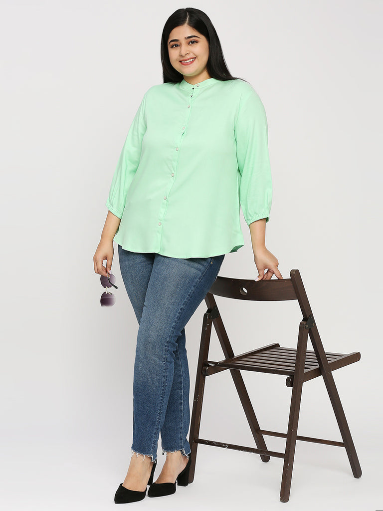 Style Quotient Plus Women Solid Green Viscose Rayon Formal Shirt-Shirts-StyleQuotient