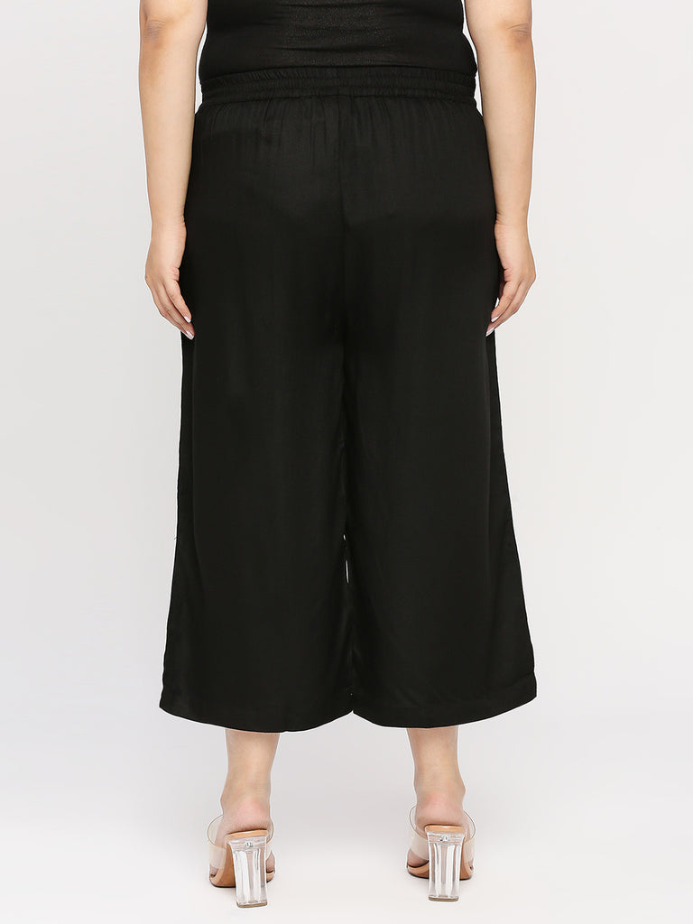 Style Quotient Women Solid Black Viscose Rayon Wide leg Trouser-Trousers-StyleQuotient