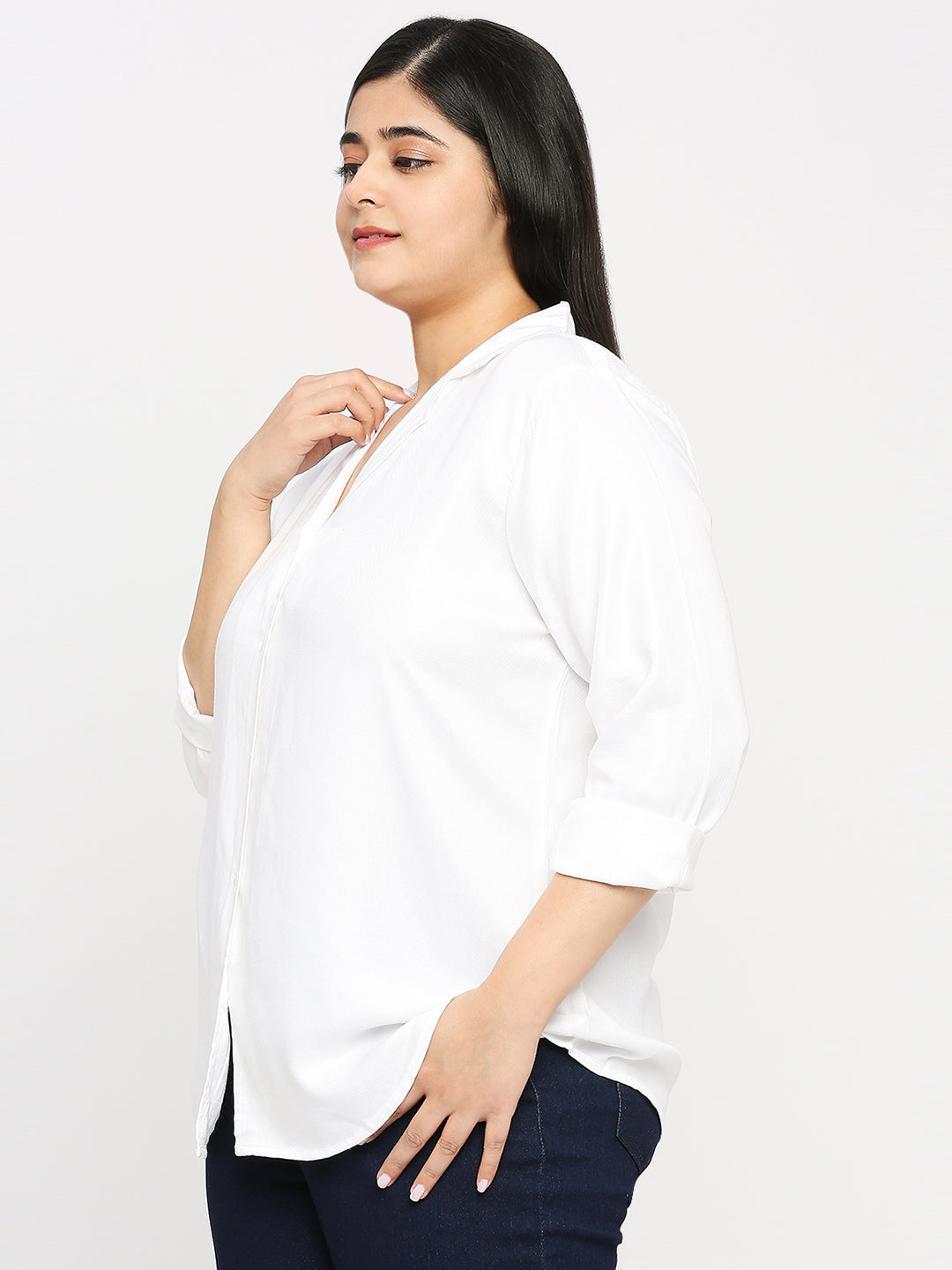 Style Quotient Plus Women White Solid Rayon Regular Formal Shirt-Shirts-StyleQuotient