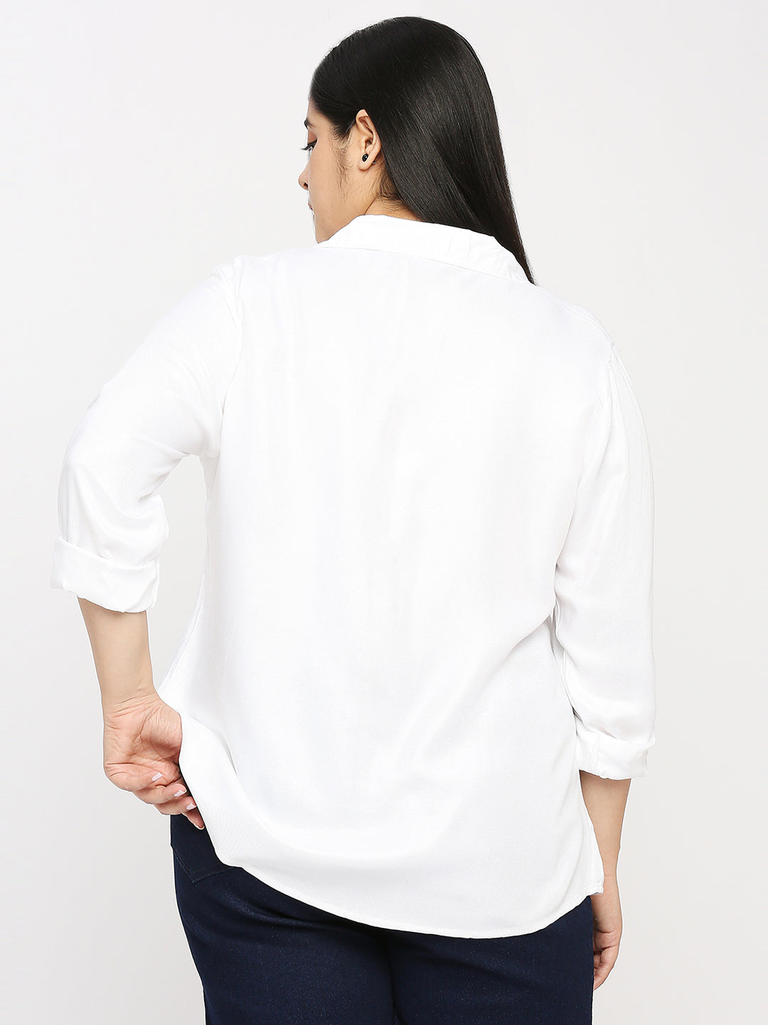 Style Quotient Plus Women White Solid Rayon Regular Formal Shirt-Shirts-StyleQuotient