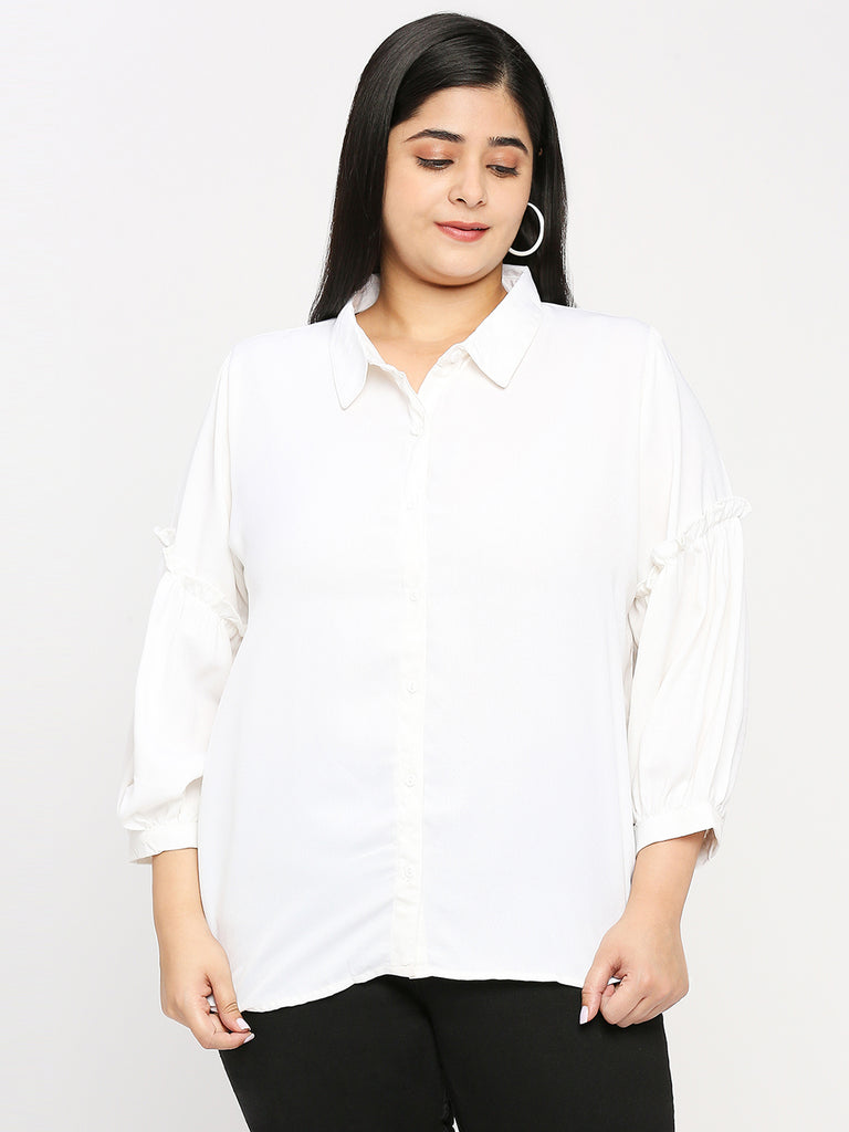 Style Quotient Plus Women Solid White Polyester Regular Formal Shirt-Shirts-StyleQuotient