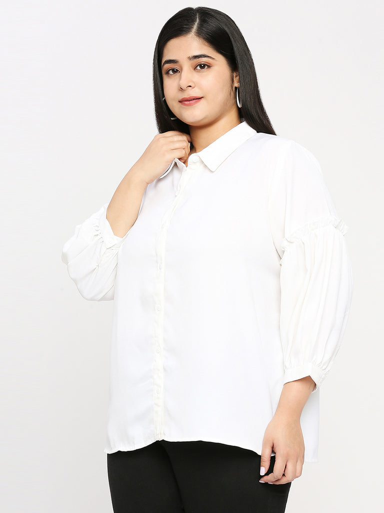 Style Quotient Plus Women Solid White Polyester Regular Formal Shirt-Shirts-StyleQuotient