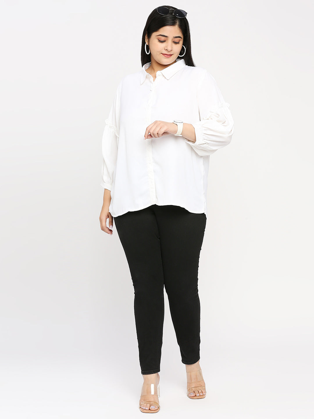 Style Quotient Plus Women Solid White Polyester Regular Formal Shirt-Shirts-StyleQuotient