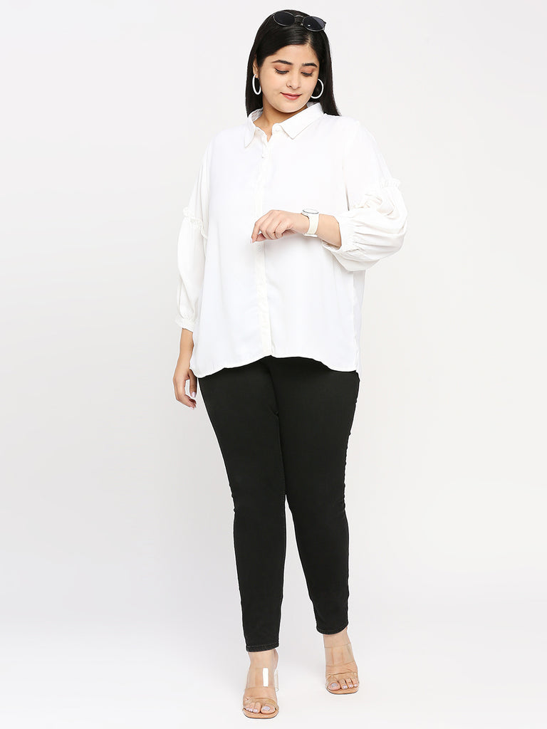 Style Quotient Plus Women Solid White Polyester Regular Formal Shirt-Shirts-StyleQuotient