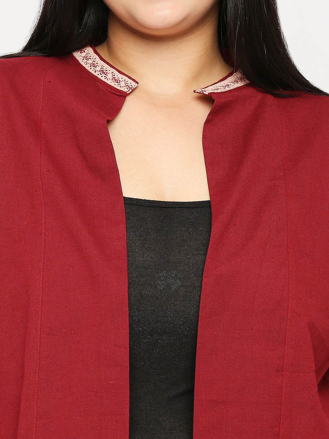 Style Quotient Plus Women Solid Wine Cotton Smart Casual Crop Shrug-Shrug-StyleQuotient