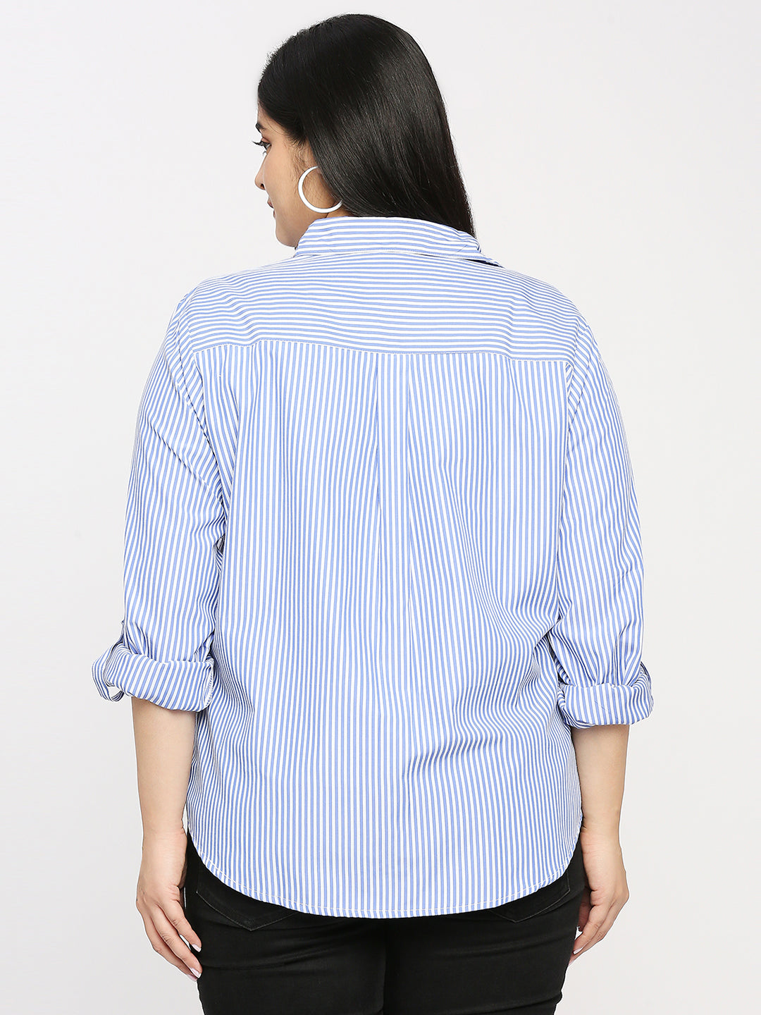 Style Quotient Plus Women Blue And White Stripe Polycotton Regular Formal Shirt-Shirts-StyleQuotient