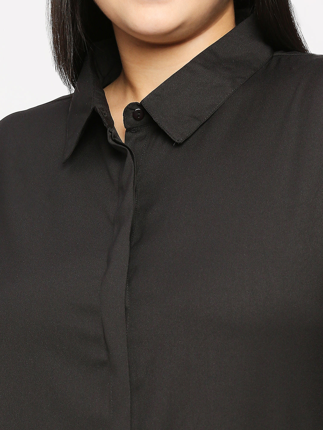 Style Quotient Plus Women Solid Black Polyester Regular Formal Shirt-Shirts-StyleQuotient