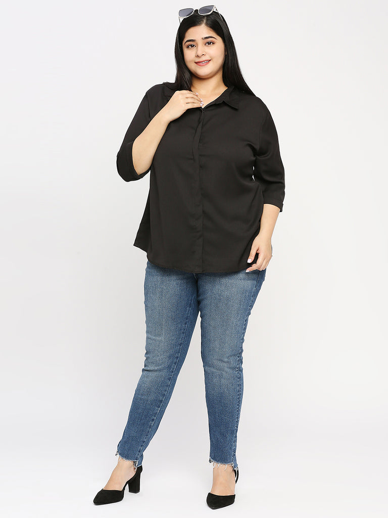 Style Quotient Plus Women Solid Black Polyester Regular Formal Shirt-Shirts-StyleQuotient