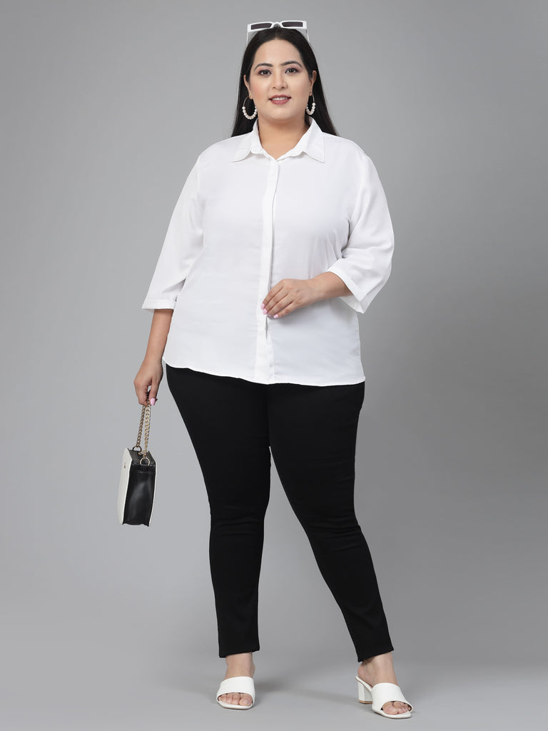 Style Quotient Plus women White Solid Formal Shirt-Shirts-StyleQuotient