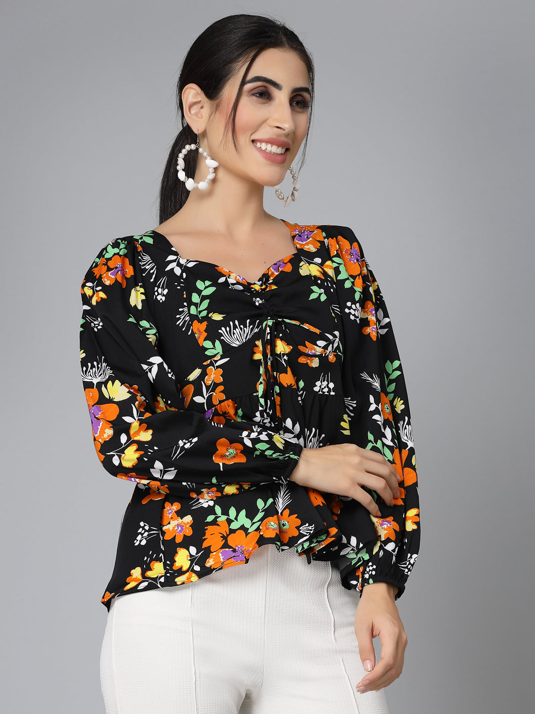 Style Quotients Women Floral Printed Polyester Casual Top-Tops-StyleQuotient