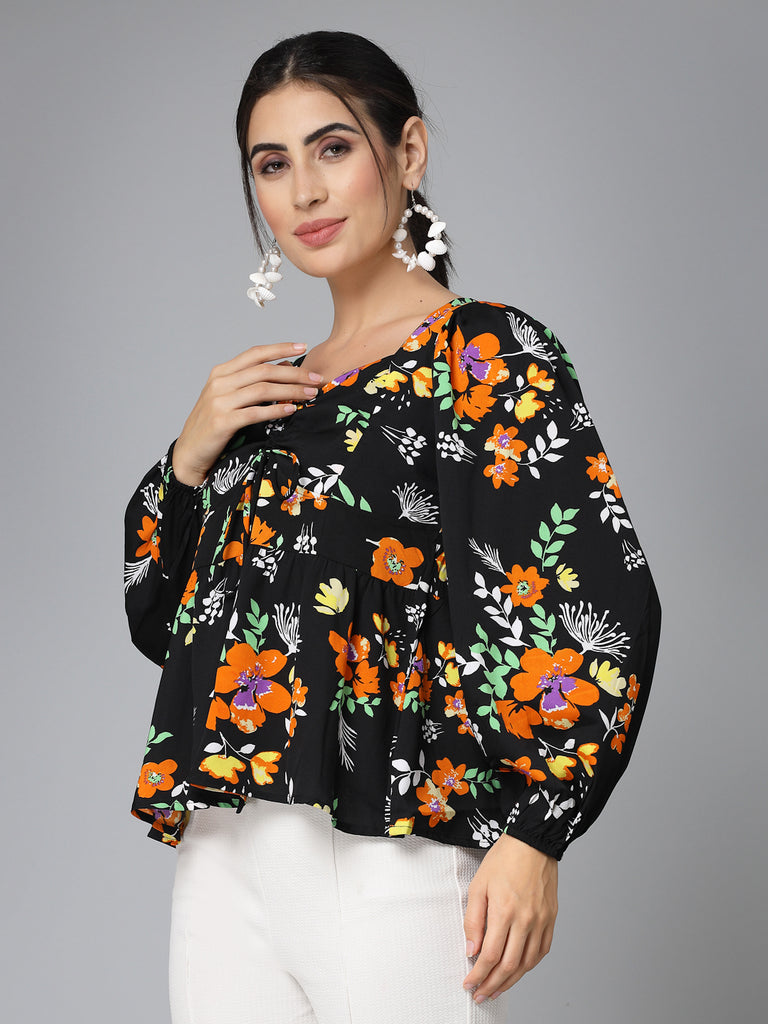 Style Quotients Women Floral Printed Polyester Casual Top-Tops-StyleQuotient