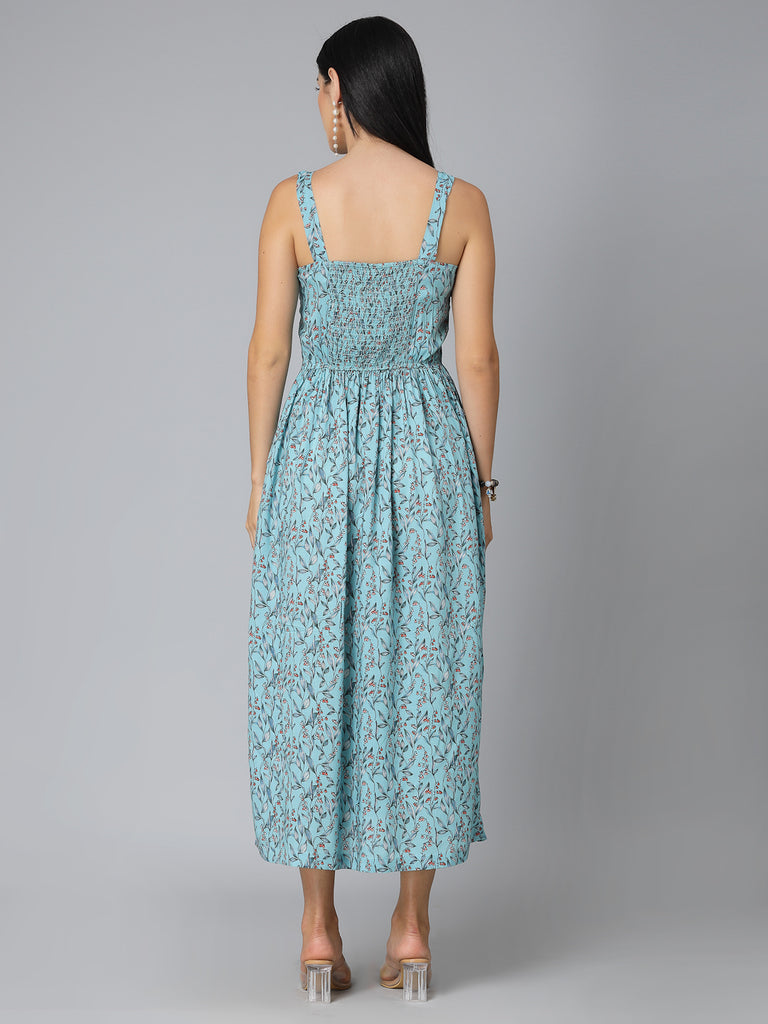 Style Quotient Women Sea Green Floral Printed Rayon Midi Dress-Dresses-StyleQuotient