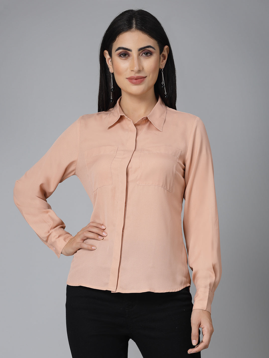 Style Quotient Women Solid Nude Polymoss Regular Formal Shirt-Shirts-StyleQuotient