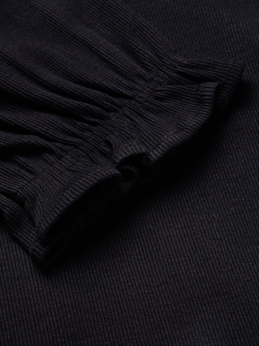 Style Quotient Women Solid Black Ribknit Regular Smart Casual Top-Tops-StyleQuotient