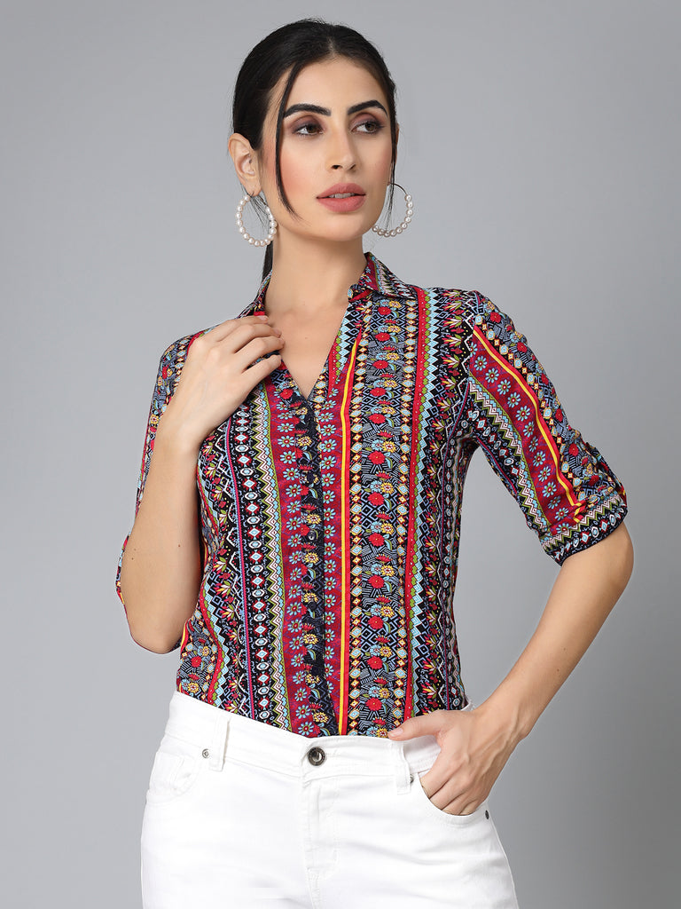 Style Quotients Women Multi coloured Rayon Printed Causal Shirt-Shirts-StyleQuotient