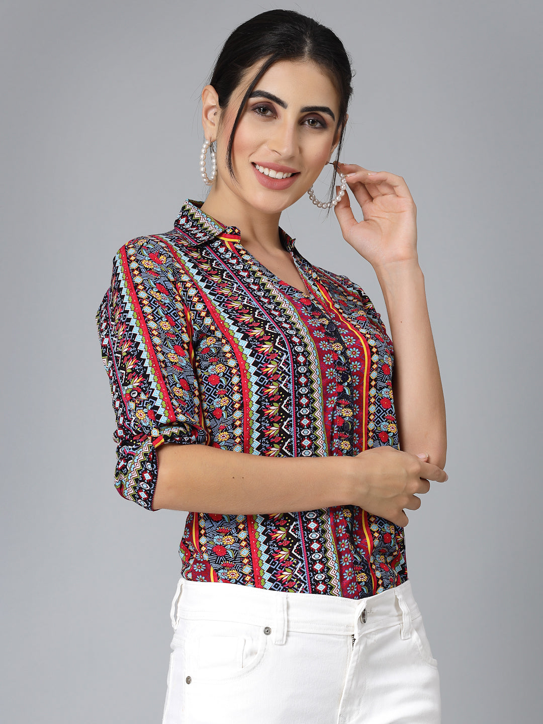 Style Quotients Women Multi coloured Rayon Printed Causal Shirt-Shirts-StyleQuotient