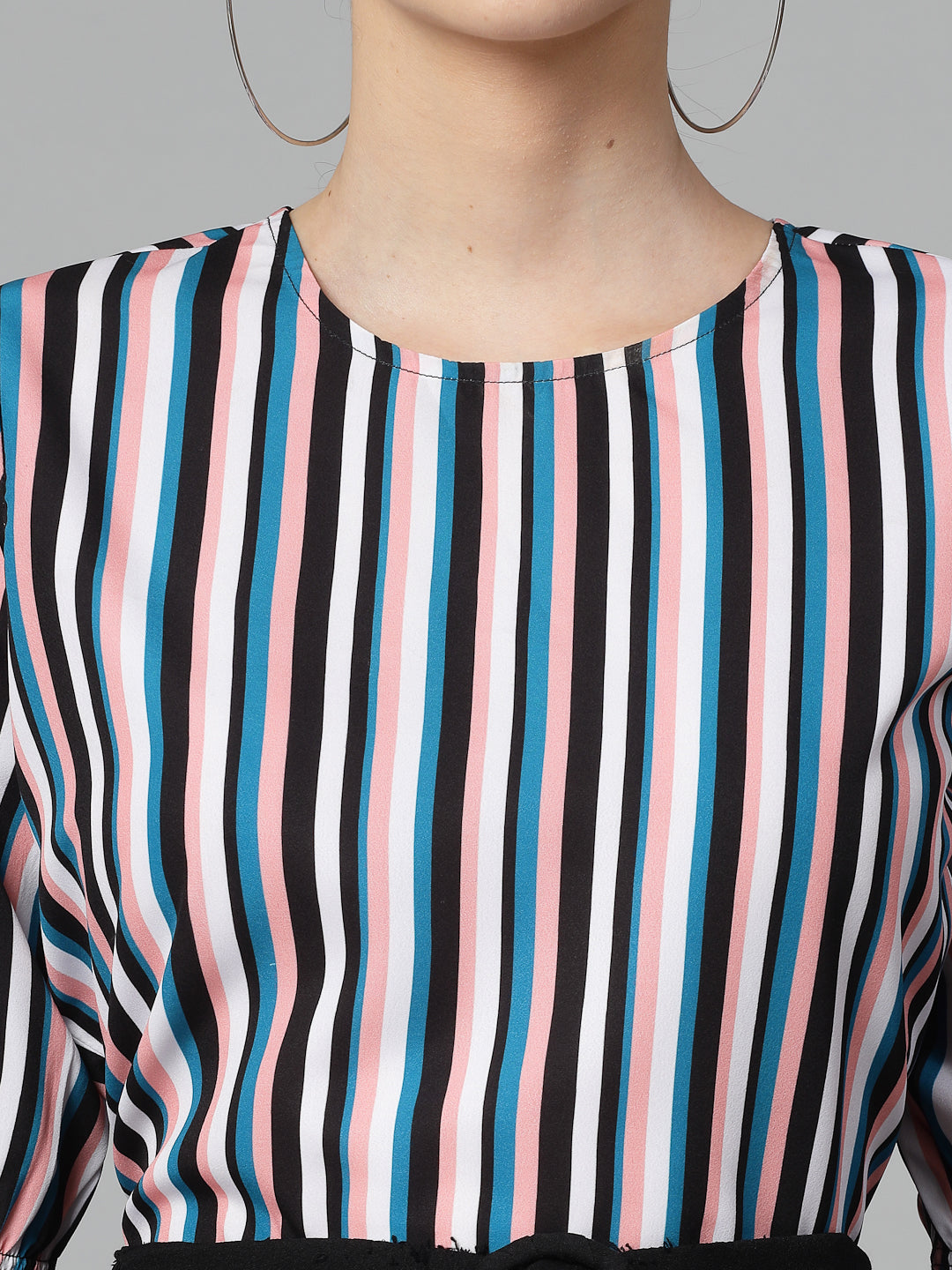 Style Quotient Women Peach and Multi Striped Regular Formal Top-Tops-StyleQuotient