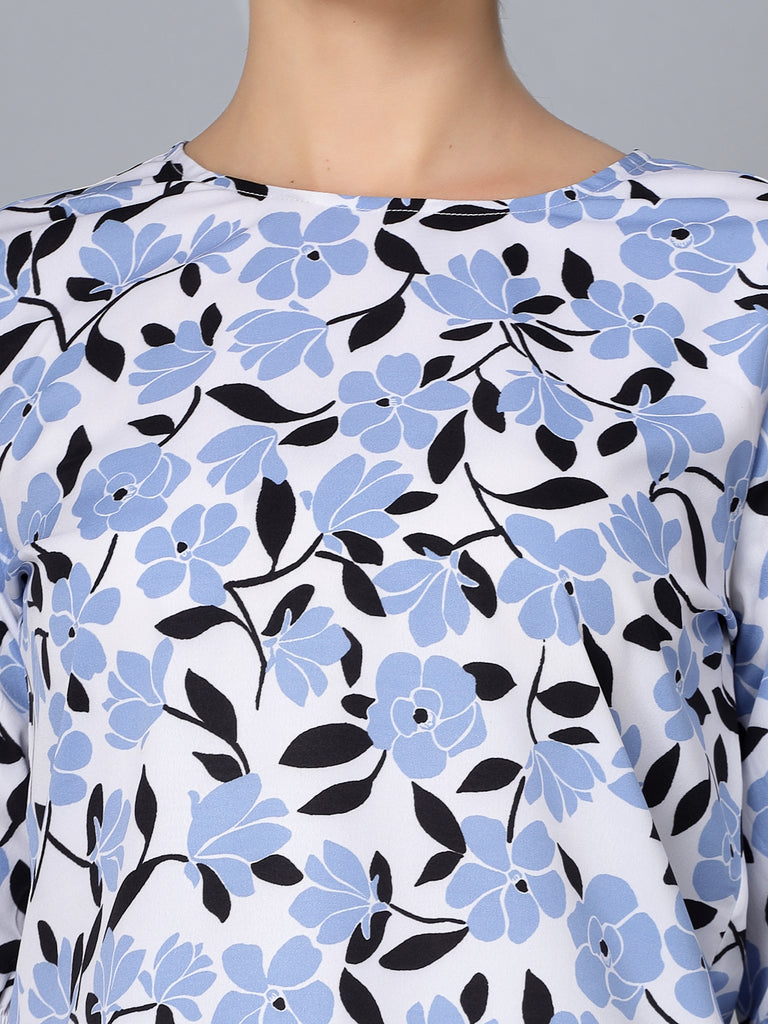 Style Quotient Women Powder Blue Floral Regular Smart Casual Top-Tops-StyleQuotient