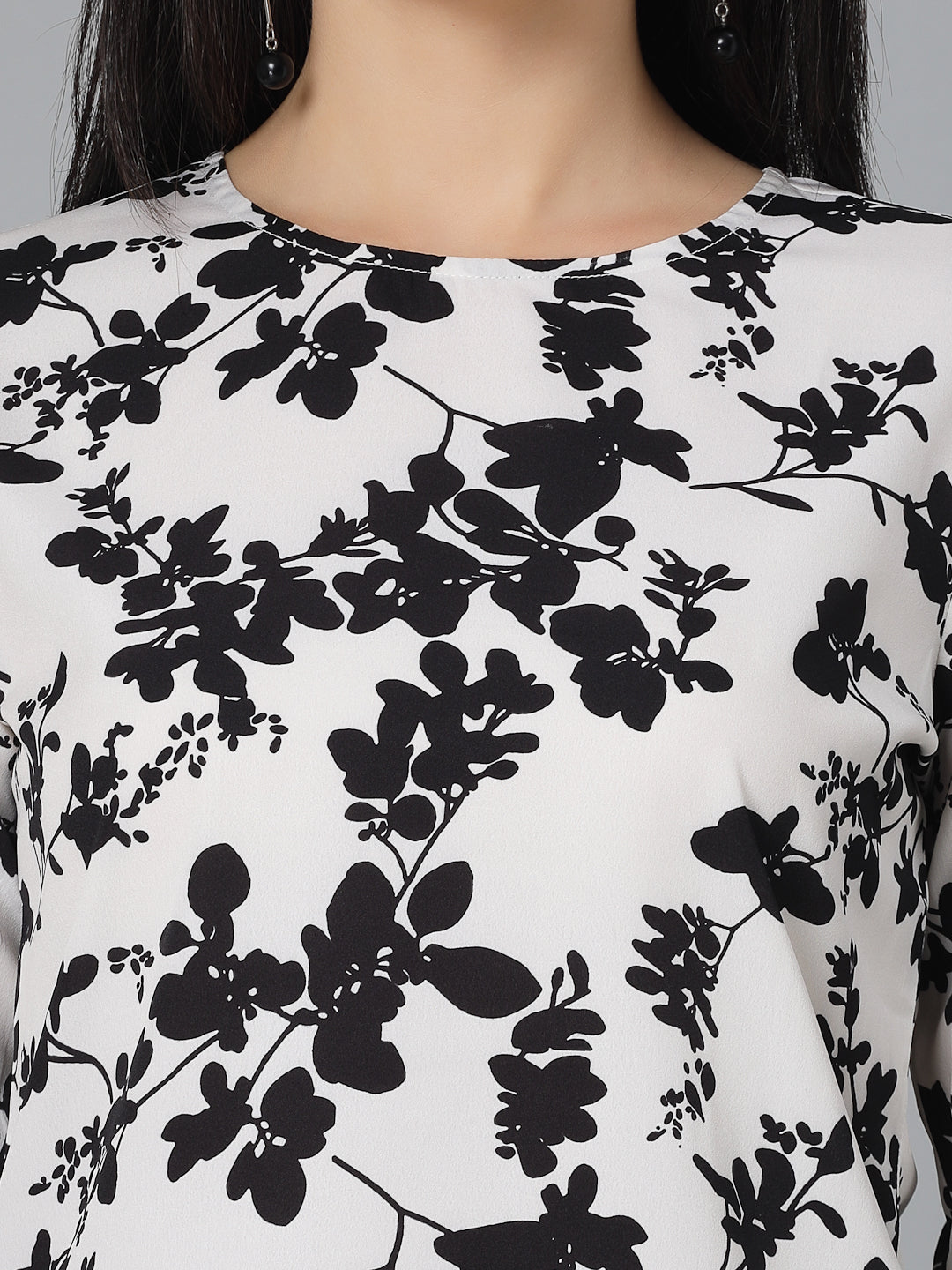 Style Quotient Women Black And White Floral Regular Smart Casual Top-Tops-StyleQuotient