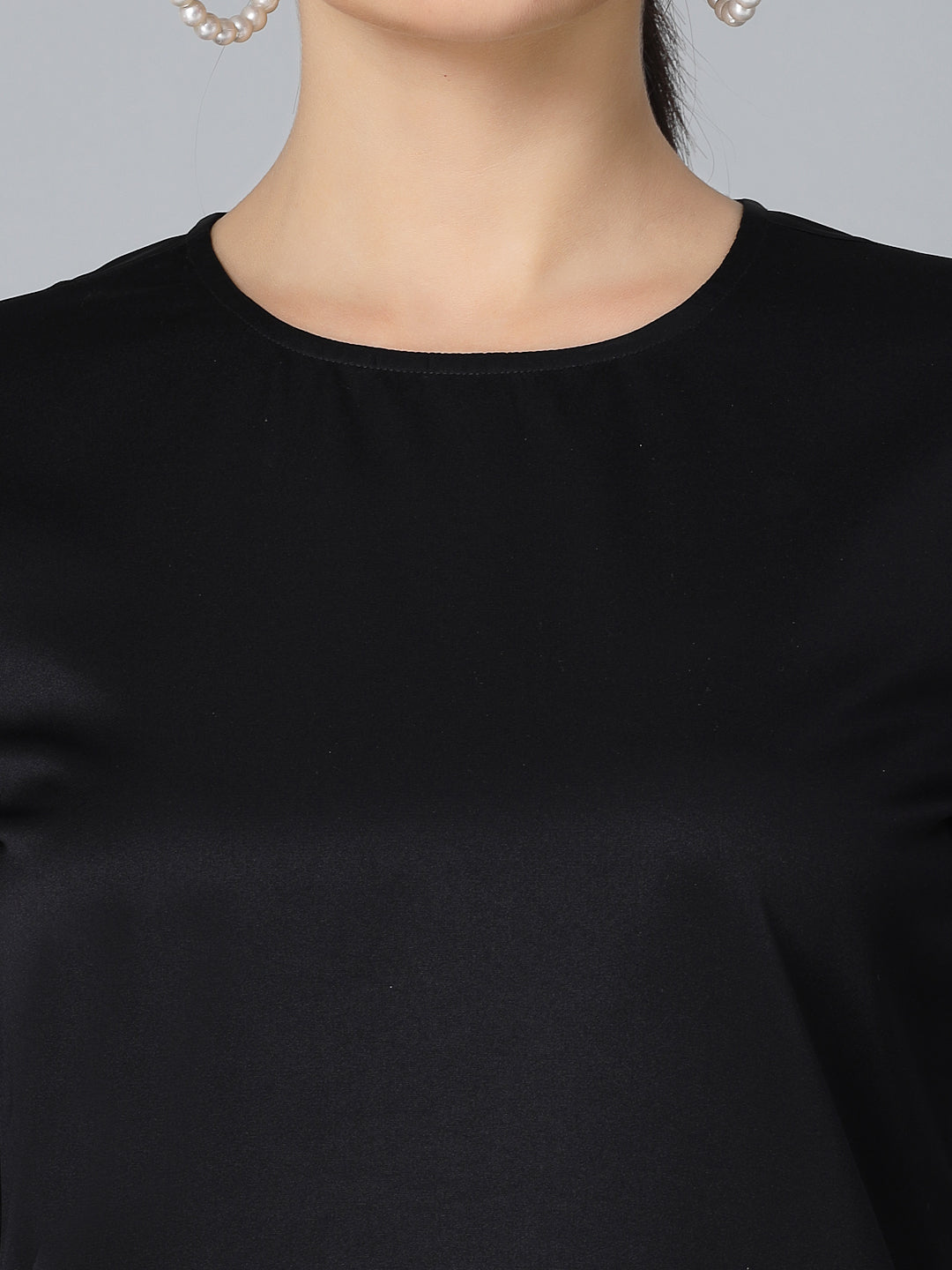 Style Quotient Women Solid Black Satin Smart Casual Regular Top-Tops-StyleQuotient