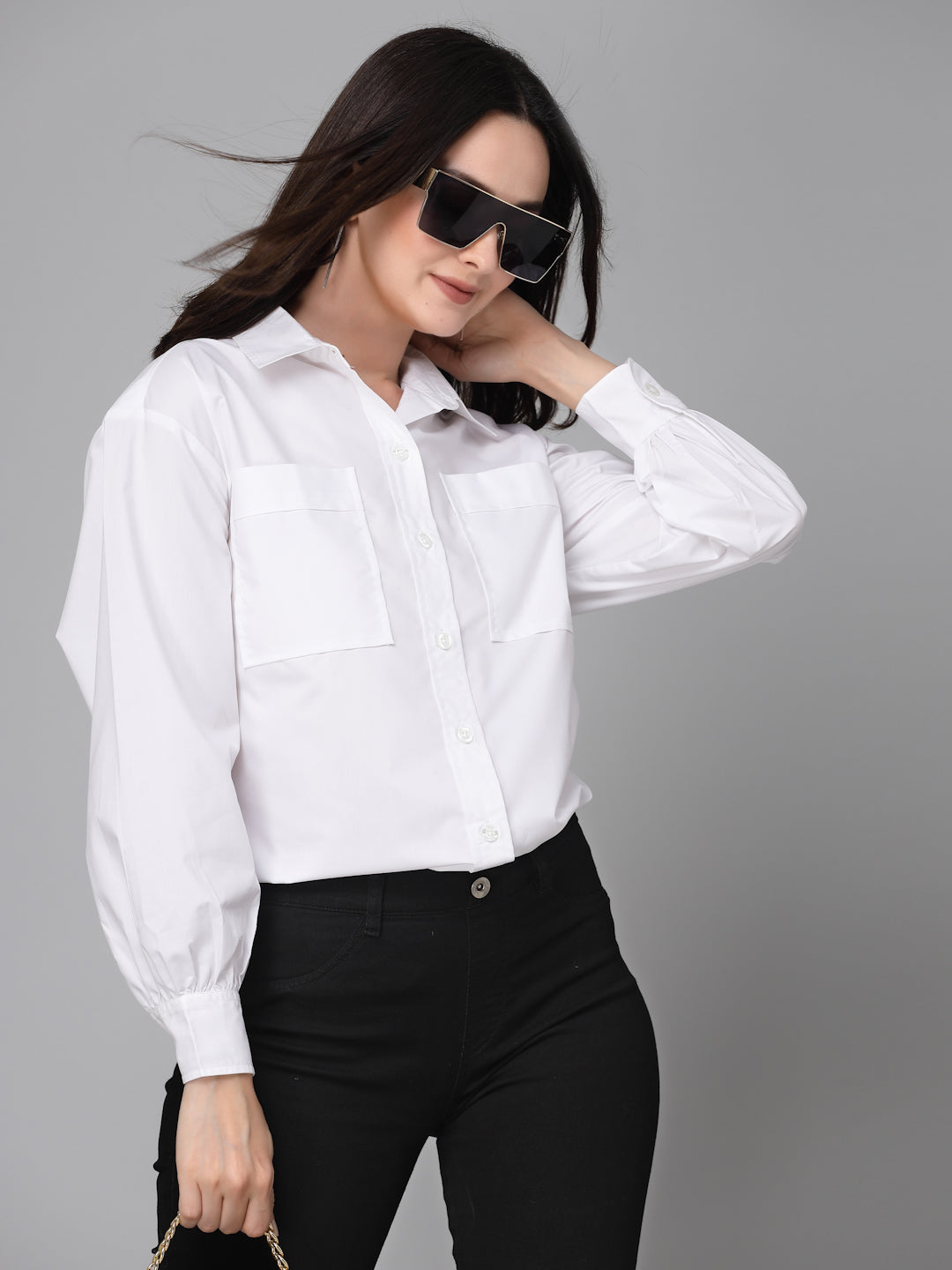 Style Quotients Women White Cotton Blend Casual Oversized Shirt-Shirts-StyleQuotient