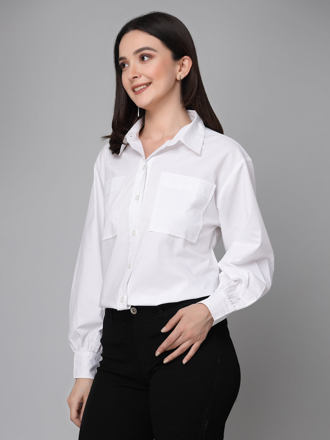 Style Quotients Women White Cotton Blend Casual Oversized Shirt-Shirts-StyleQuotient