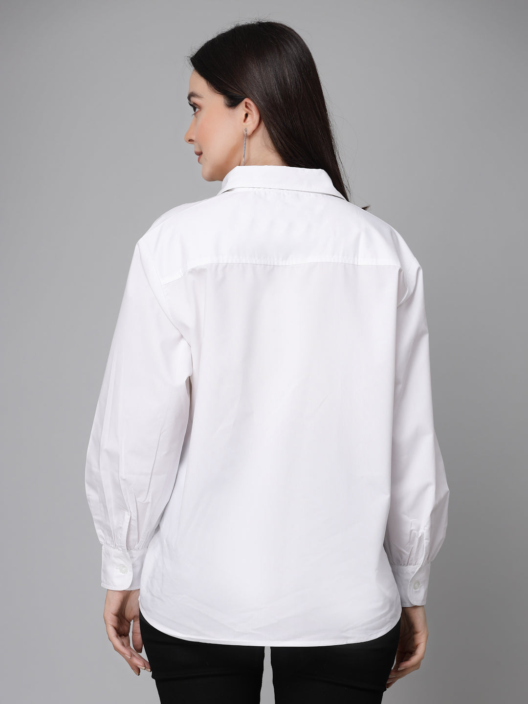 Style Quotients Women White Cotton Blend Casual Oversized Shirt-Shirts-StyleQuotient