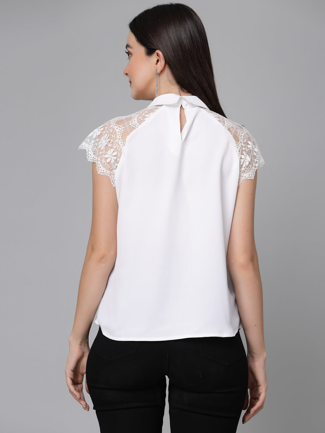 Style Quotient Women White Polyester Solid Smart Formal Top-Tops-StyleQuotient