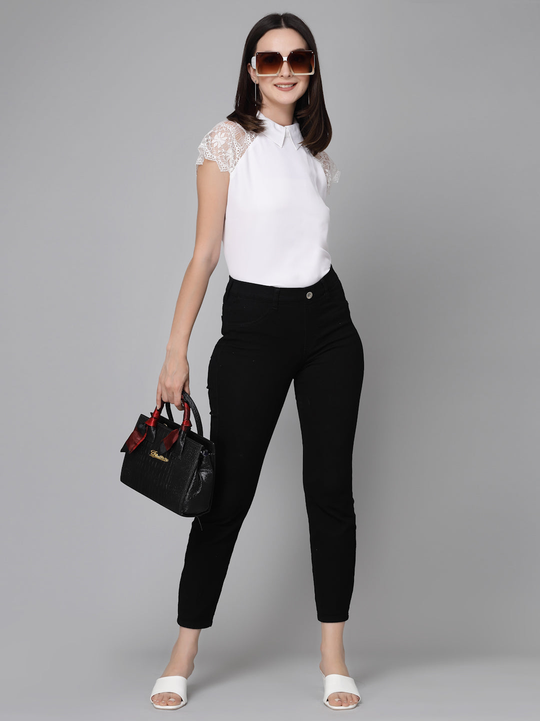 Style Quotient Women White Polyester Solid Smart Formal Top-Tops-StyleQuotient