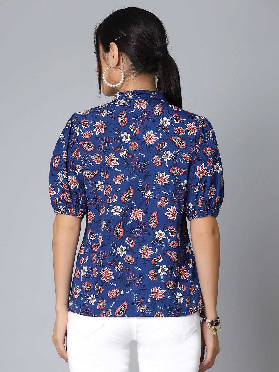 Style Quotients Women Blue Floral Polyester Smart Casual Top-Shirts-StyleQuotient