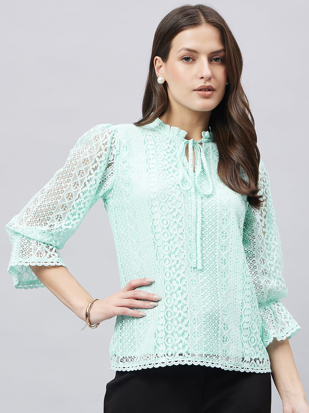 Style Quotients Women Summer Blue Lace Caual Top-Tops-StyleQuotient