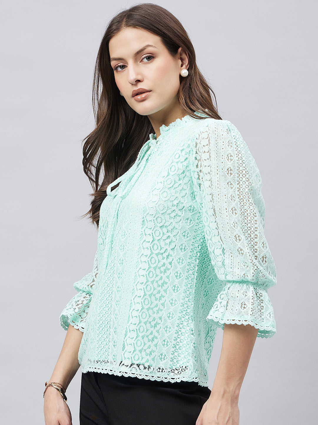 Style Quotients Women Summer Blue Lace Caual Top-Tops-StyleQuotient