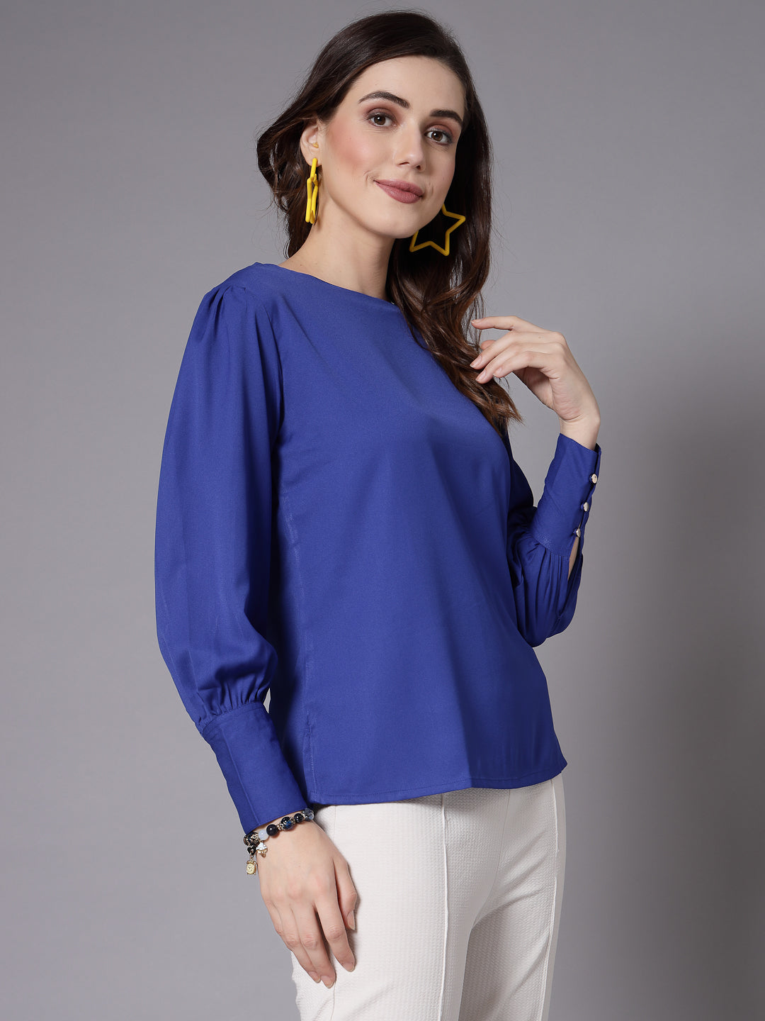 Style Quotient Women blue solid top-Tops-StyleQuotient