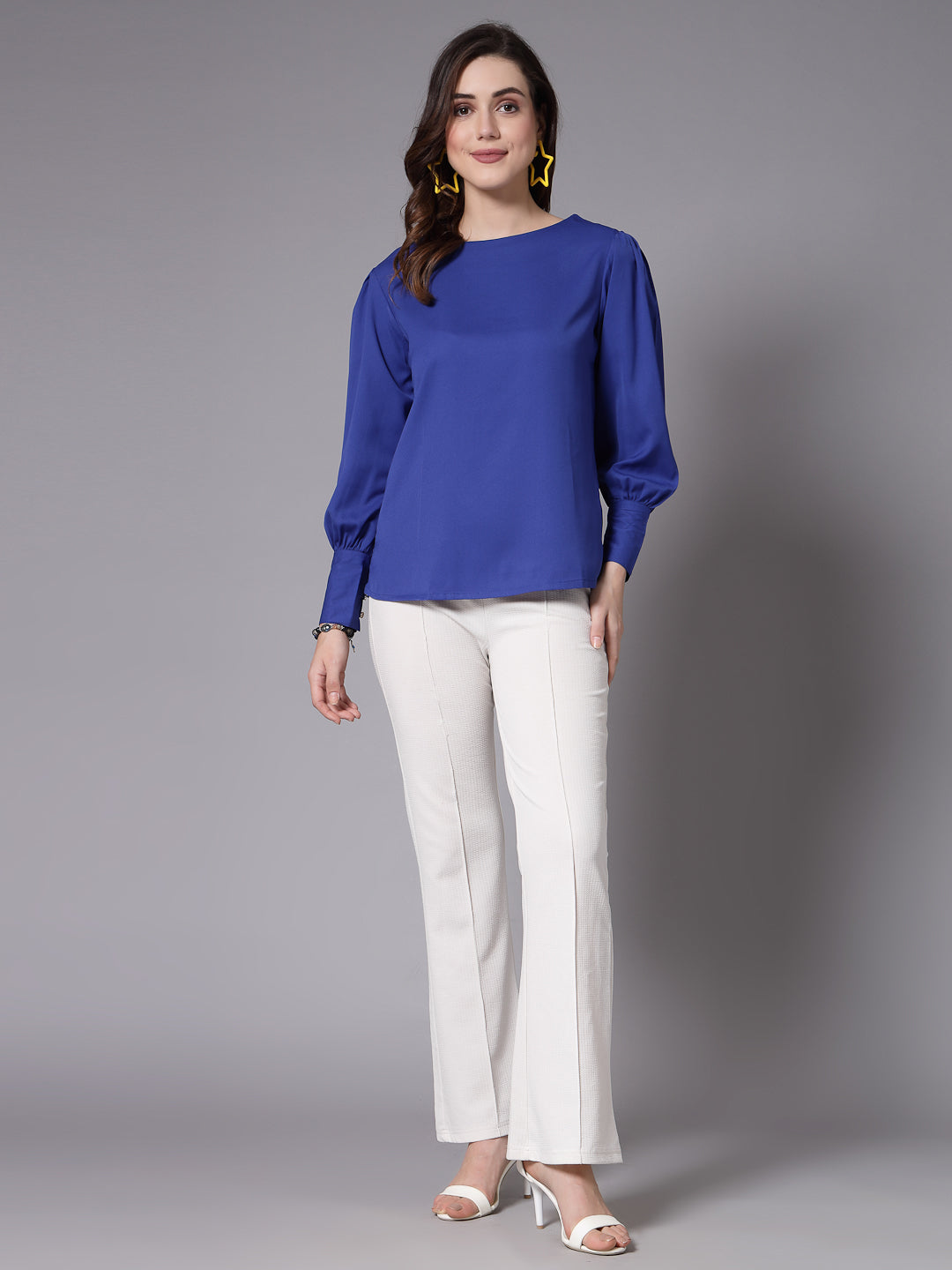 Style Quotient Women blue solid top-Tops-StyleQuotient