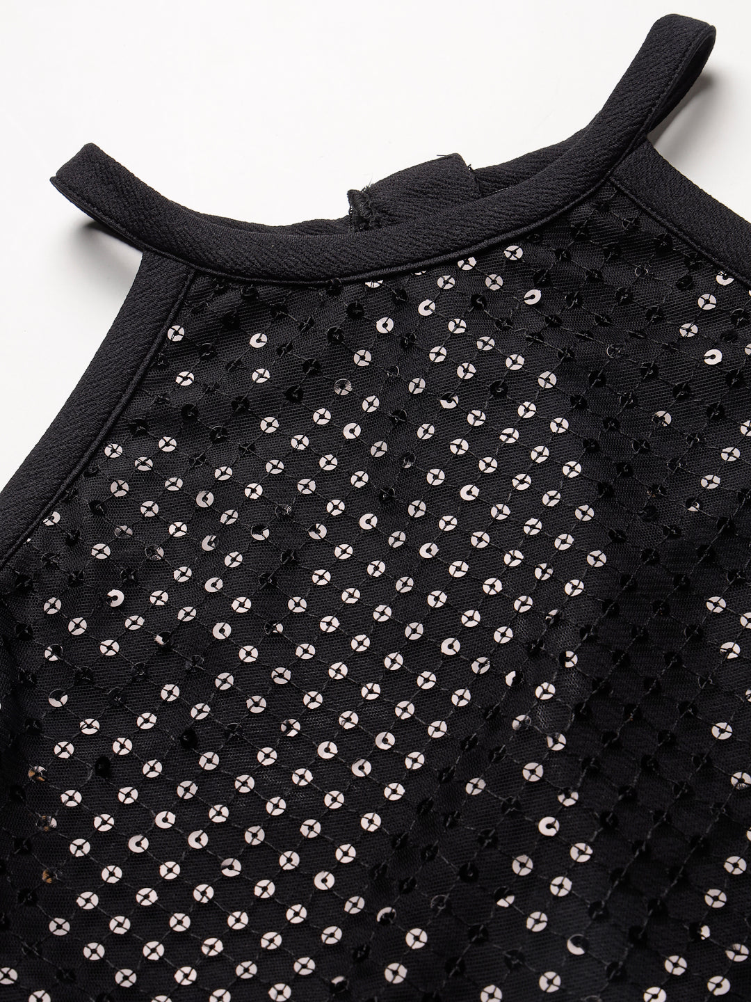Style Quotient Women Black Embellished Poly Knit Fit And Flare Dress-Dresses-StyleQuotient