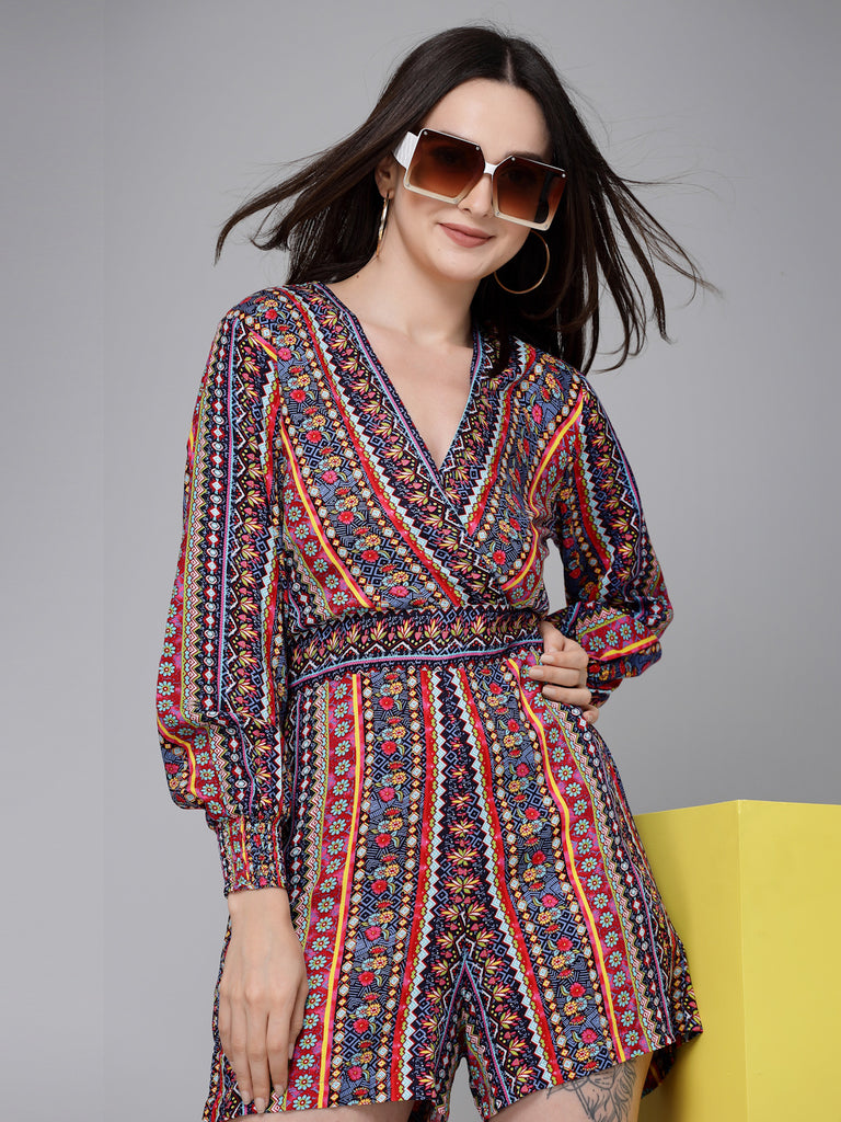Stylel Quotient Women Multi Stripe Printed Viscose Rayon Smart Casual Playsuit-Jumpsuits-StyleQuotient