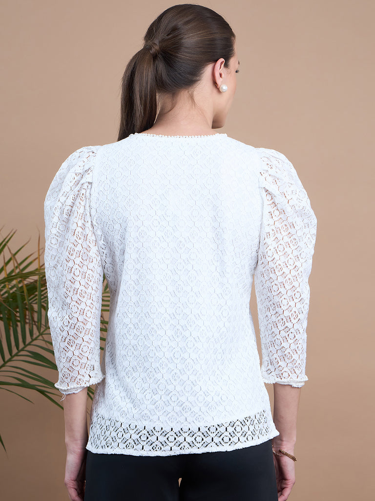 Noi Women White With Full Sleeves Lace Top-Tops-StyleQuotient